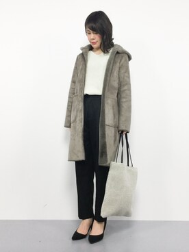 「フードコート」｜「アイテム（ムートンコート）」を使った、natsumiさん（レディース・160cm）の冬コーディネート