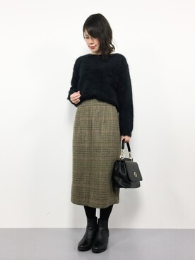 natsumiさんの「ガンクラブチェックタイトスカート」を使ったコーディネート