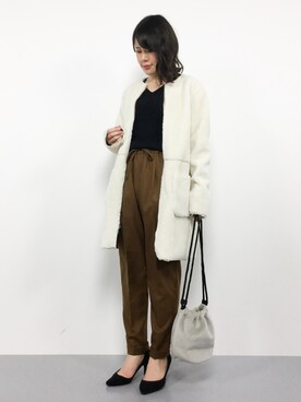 「茶色」｜「アイテム（ムートンコート）」を使った、natsumiさん（レディース・160cm）の冬コーディネート