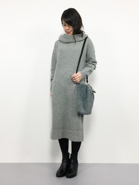 「グレーニット」｜「アイテム（ワンピース/ドレス）」を使った、natsumiさん（レディース・160cm）の冬コーディネート