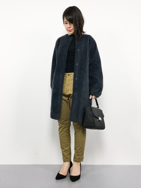 「Rouge vif（ルージュヴィフ）のアイテム（ノーカラージャケット）」を使った、natsumiさん（レディース・160cm）の冬コーディネート