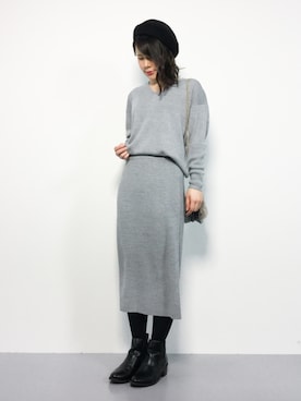 「グレーニット」｜「アイテム（ワンピース/ドレス）」を使った、natsumiさん（レディース・160cm）の冬コーディネート