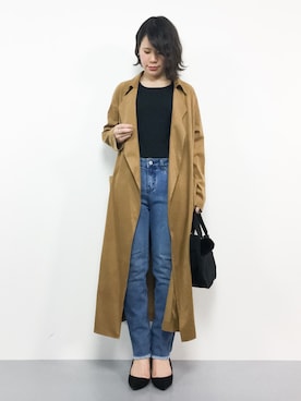 「フリンジデニム」｜「アイテム（トレンチコート）」を使った、natsumiさん（レディース・160cm）の冬コーディネート