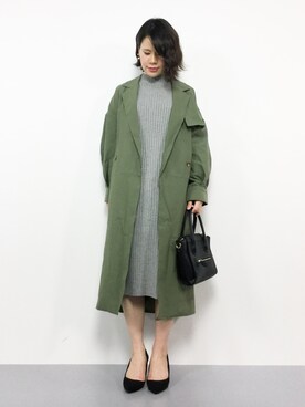 「緑」｜「アイテム（トレンチコート）」を使った、natsumiさん（レディース・160cm）の冬コーディネート