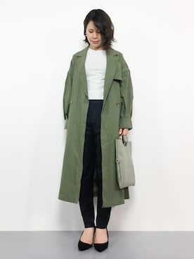 「緑」｜「アイテム（トレンチコート）」を使った、natsumiさん（レディース・160cm）の冬コーディネート