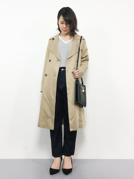 「テーパードデニム」｜「アイテム（トレンチコート）」を使った、natsumiさん（レディース・160cm）の冬コーディネート
