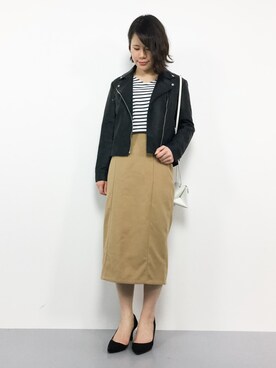 「BACK NUMBER（バックナンバー）のアイテム（ライダースジャケット）」を使った、natsumiさん（レディース・160cm）の春コーディネート
