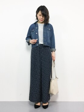 「ドットパンツ」｜「アイテム（デニムジャケット）」を使った、natsumiさん（レディース・160cm）の春コーディネート