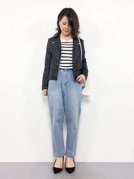 「OVoVO（オーヴォ）のアイテム（ライダースジャケット）」を使った、natsumiさん（レディース・160cm）の春コーディネート