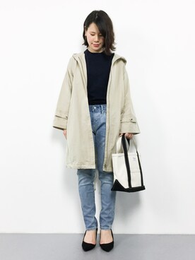 「Bou Jeloud（ブージュルード）のアイテム（モッズコート）」を使った、natsumiさん（レディース・160cm）の春コーディネート