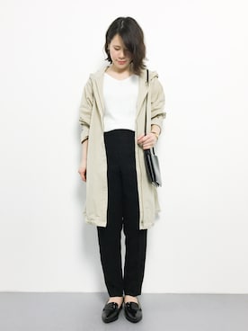 「黒パンツ」｜「アイテム（モッズコート）」を使った、natsumiさん（レディース・160cm）の春コーディネート