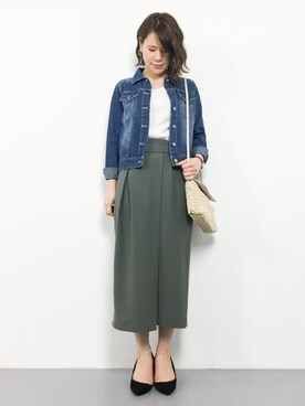 「ペーパーバッグ」｜「アイテム（デニムジャケット）」を使った、natsumiさん（レディース・160cm）の春コーディネート