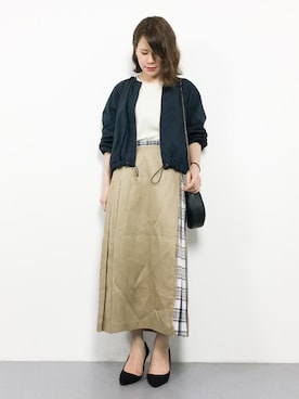 「ワッフルクルーネックＴ」｜「アイテム（その他アウター）」を使った、natsumiさん（レディース・160cm）の春コーディネート