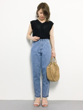 「透かし編みニット」｜natsumiさん（レディース・160cm）の春コーディネート