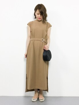 「natural couture（ナチュラルクチュール）のDカンベルト付きワッフルTワンピ（ワンピース）」を使った、natsumiさん（レディース・160cm）の春コーディネート