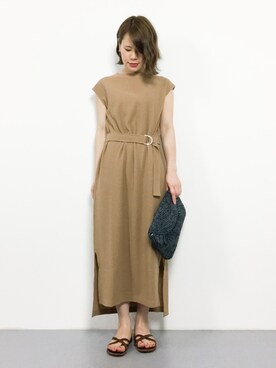 「natural couture（ナチュラルクチュール）のDカンベルト付きワッフルTワンピ（ワンピース）」を使った、natsumiさん（レディース・160cm）の夏コーディネート