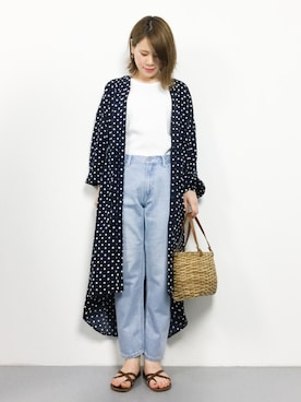 「ワッフルクルーネックＴ」｜「アイテム（ワンピース/ドレス）」を使った、natsumiさん（レディース・160cm）の夏コーディネート