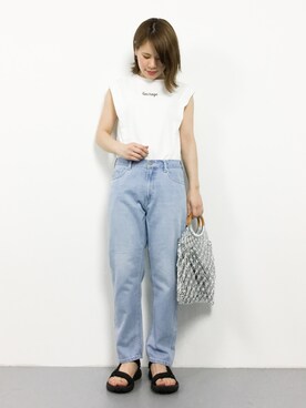 「coen（コーエン）のテーパードスリム5ポケットデニムパンツ（デニムパンツ）」を使った、natsumiさん（レディース・160cm）の夏コーディネート