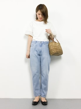 「coen（コーエン）のテーパードスリム5ポケットデニムパンツ（デニムパンツ）」を使った、natsumiさん（レディース・160cm）の夏コーディネート