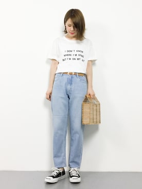 「coen（コーエン）のテーパードスリム5ポケットデニムパンツ（デニムパンツ）」を使った、natsumiさん（レディース・160cm）の夏コーディネート