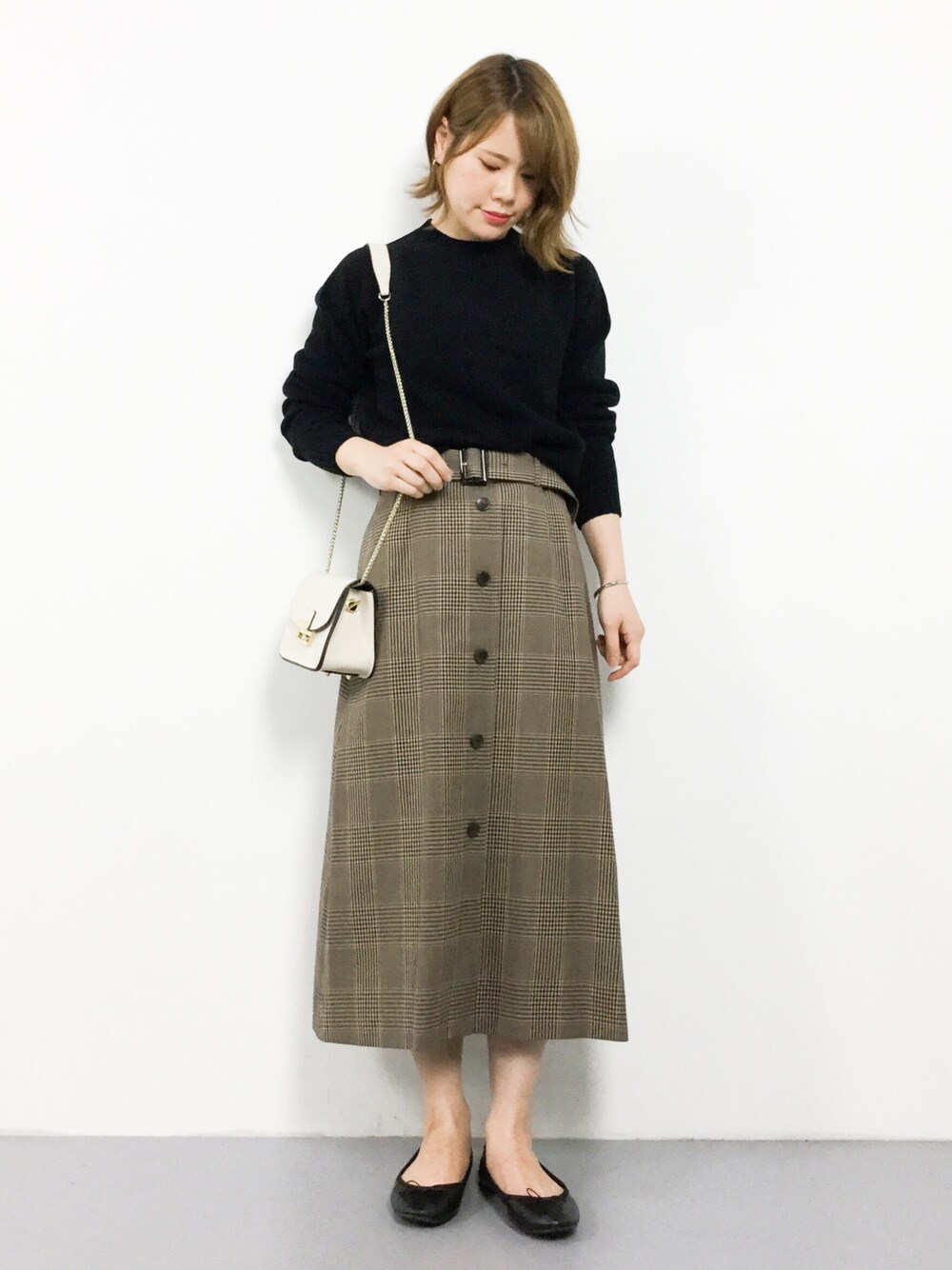 SHIPS グレンチェックボタンフレアスカート SHIPS（シップス）の「グレンチェックボタンフレアスカート