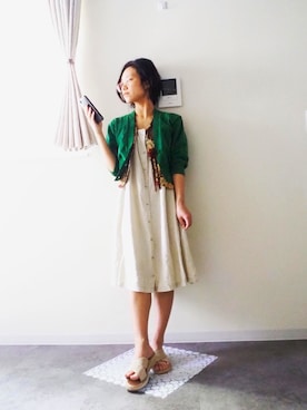 「緑のカーディガン」｜moMiyaさん（レディース・153cm）の春コーディネート