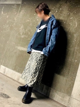 「パイソン柄」｜「アイテム（デニムジャケット）」を使った、⭐︎nao⭐︎さん（レディース・158cm）の秋コーディネート