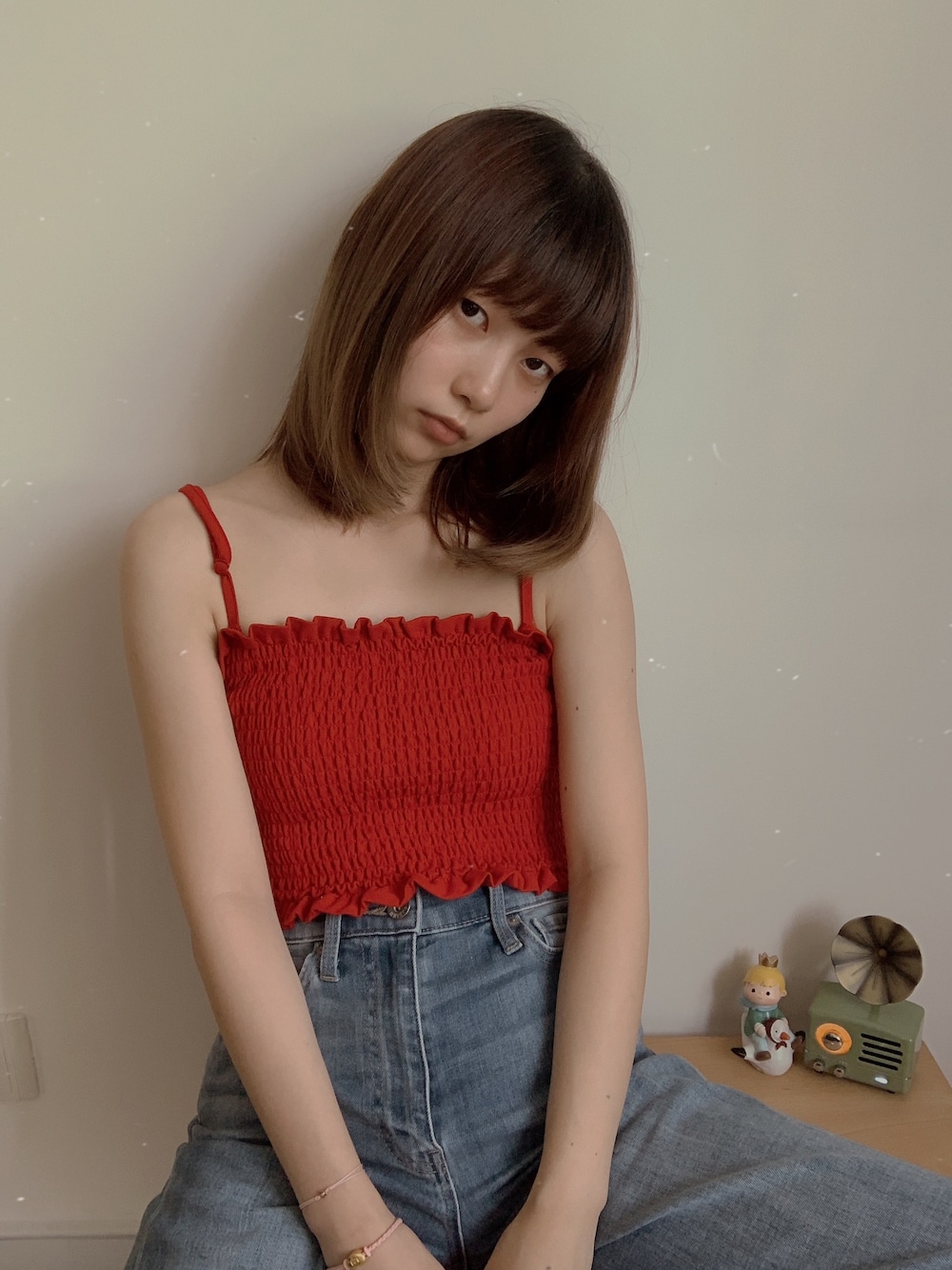 「ootd、夏、UNIQLO、休闲、复古、日系极简、牛仔裤、基础款」｜「UNIQLOのアイテム（デニムパンツ、ブルー系）」を使った、Colaaaa030さん（レディース・153cm）の夏コーディネートの1枚目の写真