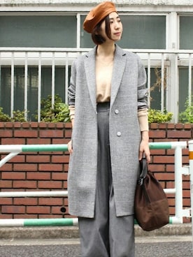 「カシミヤ」｜「アイテム（ハンチング/ベレー帽）」を使った、michiruさん（レディース・162cm）の冬コーディネート