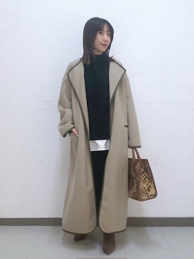 「ガウンコート」｜「アイテム（ノーカラーコート）」を使った、cl___naoさん（レディース・150cm）の冬コーディネート