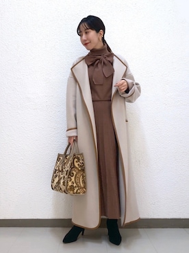 「ガウンコート」｜「アイテム（ノーカラーコート）」を使った、cl___naoさん（レディース・150cm）の冬コーディネート