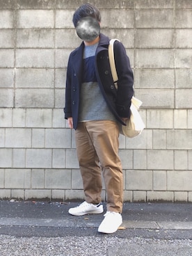 「アイテム（ピーコート）」を使った、克己さん（メンズ・172cm）の冬コーディネート