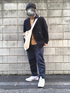 「アイテム（ピーコート）」を使った、克己さん（メンズ・172cm）の冬コーディネート