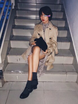 「UNIF（ユニフ）のアイテム（その他シューズ）」を使った、Jing♡さん（レディース・163cm）の冬コーディネート
