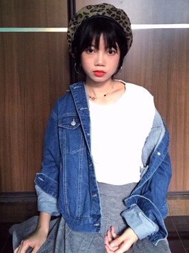 「OZOC（オゾック）のアイテム（デニムジャケット）」を使った、Jing♡さん（レディース・163cm）の秋コーディネート