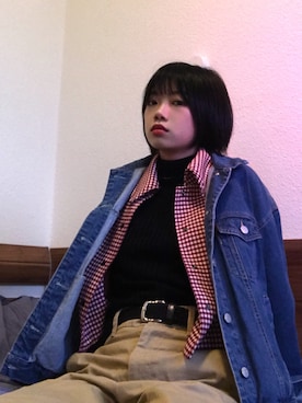 「OZOC（オゾック）のアイテム（デニムジャケット）」を使った、Jing♡さん（レディース・163cm）の冬コーディネート