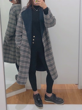 「仕事コーデ」｜「アイテム（ノーカラーコート）」を使った、kyonkoooさん（レディース・162cm）の冬コーディネート