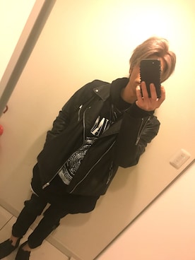 「ロング丈」｜「アイテム（ライダースジャケット）」を使った、Re:yuukiさん（メンズ・172cm）の春コーディネート