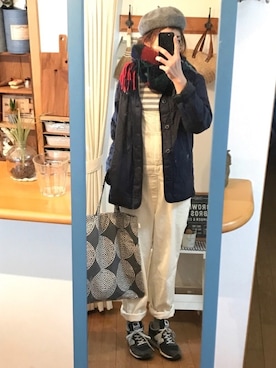 「インナーダウン」｜「アイテム（オールインワン・サロペット）」を使った、uzukanさん（レディース・158cm）の冬コーディネート