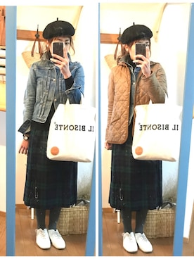 「ベレー帽推奨委員会」｜「アイテム（デニムジャケット）」を使った、uzukanさん（レディース・158cm）の秋コーディネート