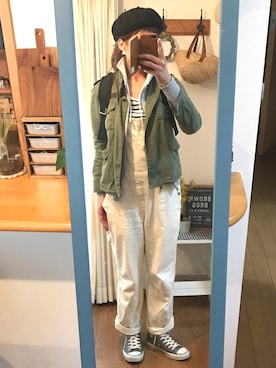 「ベレー帽推奨委員会」｜「アイテム（サロペット/オーバーオール）」を使った、uzukanさん（レディース・158cm）の春コーディネート