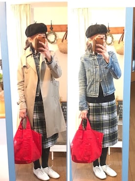 「ジージャン」｜「アイテム（トレンチコート）」を使った、uzukanさん（レディース・158cm）の春コーディネート