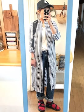 「ロールアップ」｜「アイテム（シャツワンピース）」を使った、uzukanさん（レディース・158cm）の春コーディネート