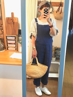 「バルーン袖」｜「アイテム（オールインワン・サロペット）」を使った、uzukanさん（レディース・158cm）の春コーディネート