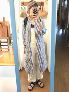 「ストライプワンピース」｜「アイテム（サロペット/オーバーオール）」を使った、uzukanさん（レディース・158cm）の夏コーディネート