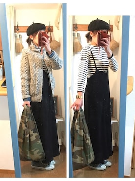 「ベレー帽推奨委員会」｜「アイテム（サロペット/オーバーオール）」を使った、uzukanさん（レディース・158cm）の冬コーディネート