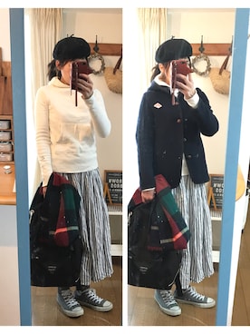 「プルオーバーパーカー」｜「アイテム（ピーコート）」を使った、uzukanさん（レディース・158cm）の冬コーディネート