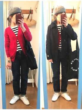 「ベレー帽推奨委員会」｜「アイテム（ピーコート）」を使った、uzukanさん（レディース・158cm）の冬コーディネート