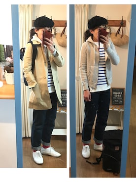「ベレー帽推奨委員会」｜「アイテム（ステンカラーコート）」を使った、uzukanさん（レディース・158cm）の春コーディネート