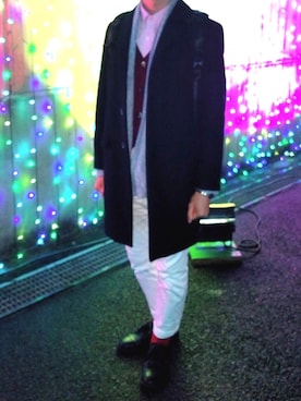 「アイテム（チェスターコート、ブルー系）」を使った、まっぴーさん（メンズ・177cm）の冬コーディネート
